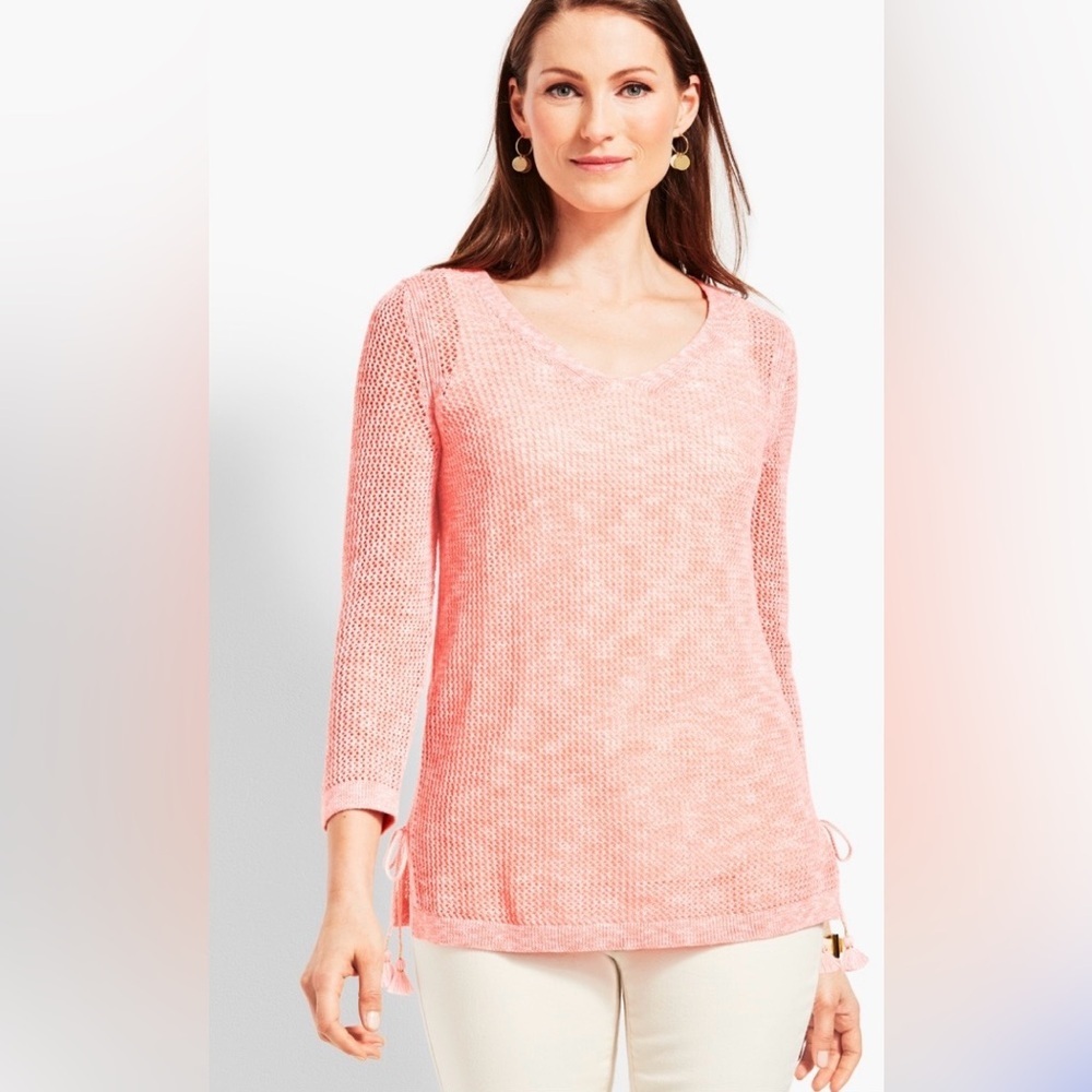 New Talbots L open knit Pima cotton mesh tunic sweater nantucket red classic